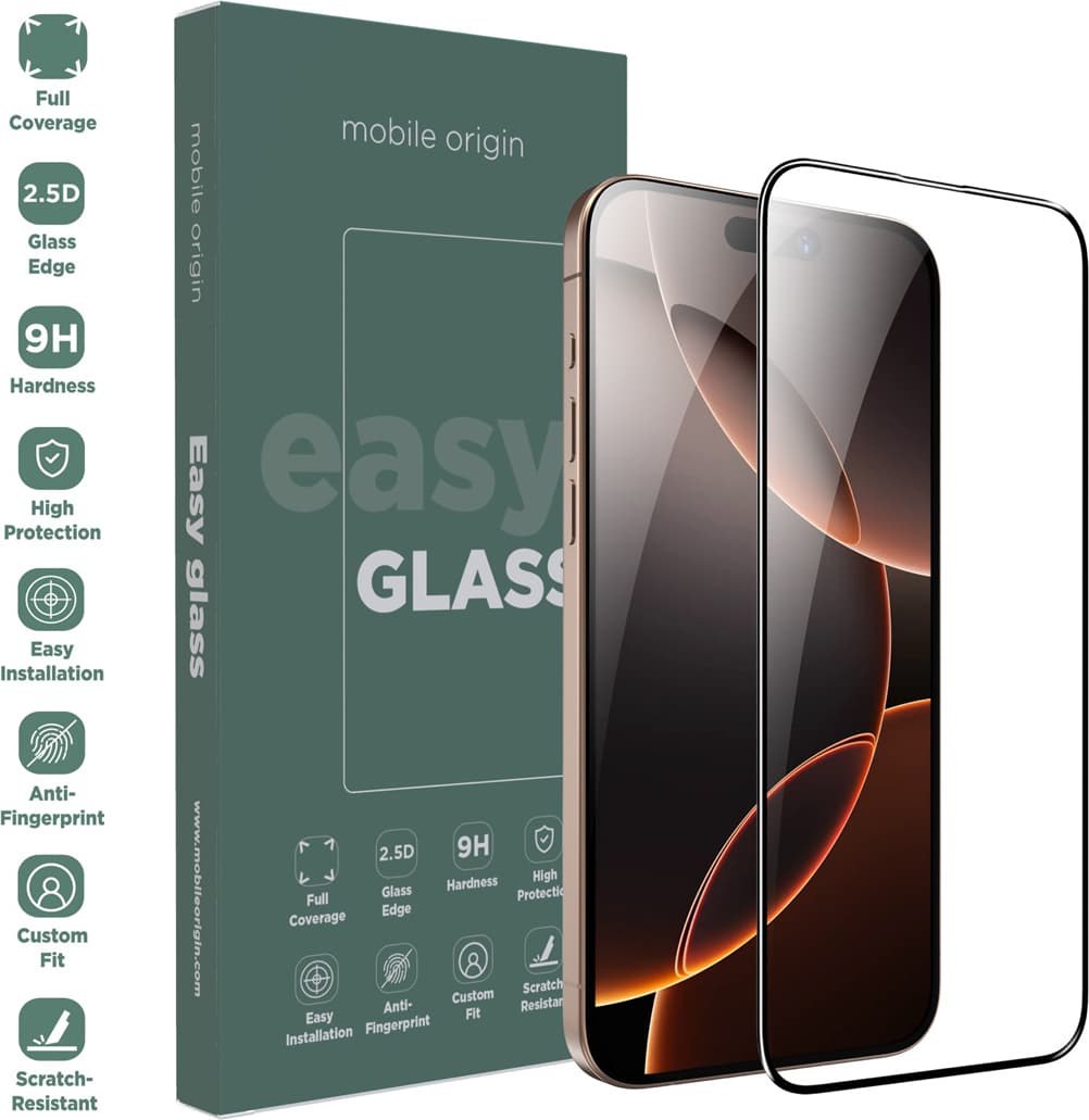 Стъклено защитно покритие за дисплея на iPhone 16 Pro - Mobile Origin EasyGlass Full Cover Tempered Glass (черен-прозрачен)