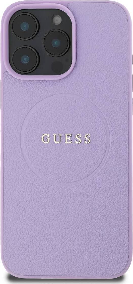 Дизайнерски кожен кейс с MagSafe за iPhone 16 Pro - Guess PU Grained Classic Logo MagSafe Leather Hard Case (лилав)
