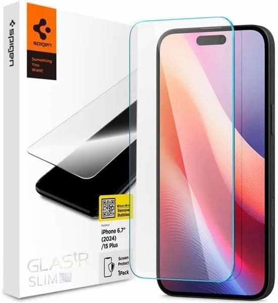 Калено стъклено защитно покритие за iPhone 16 Plus, iPhone 15 Plus - Spigen Glass Tr Slim HD Tempered Glass (прозрачен)