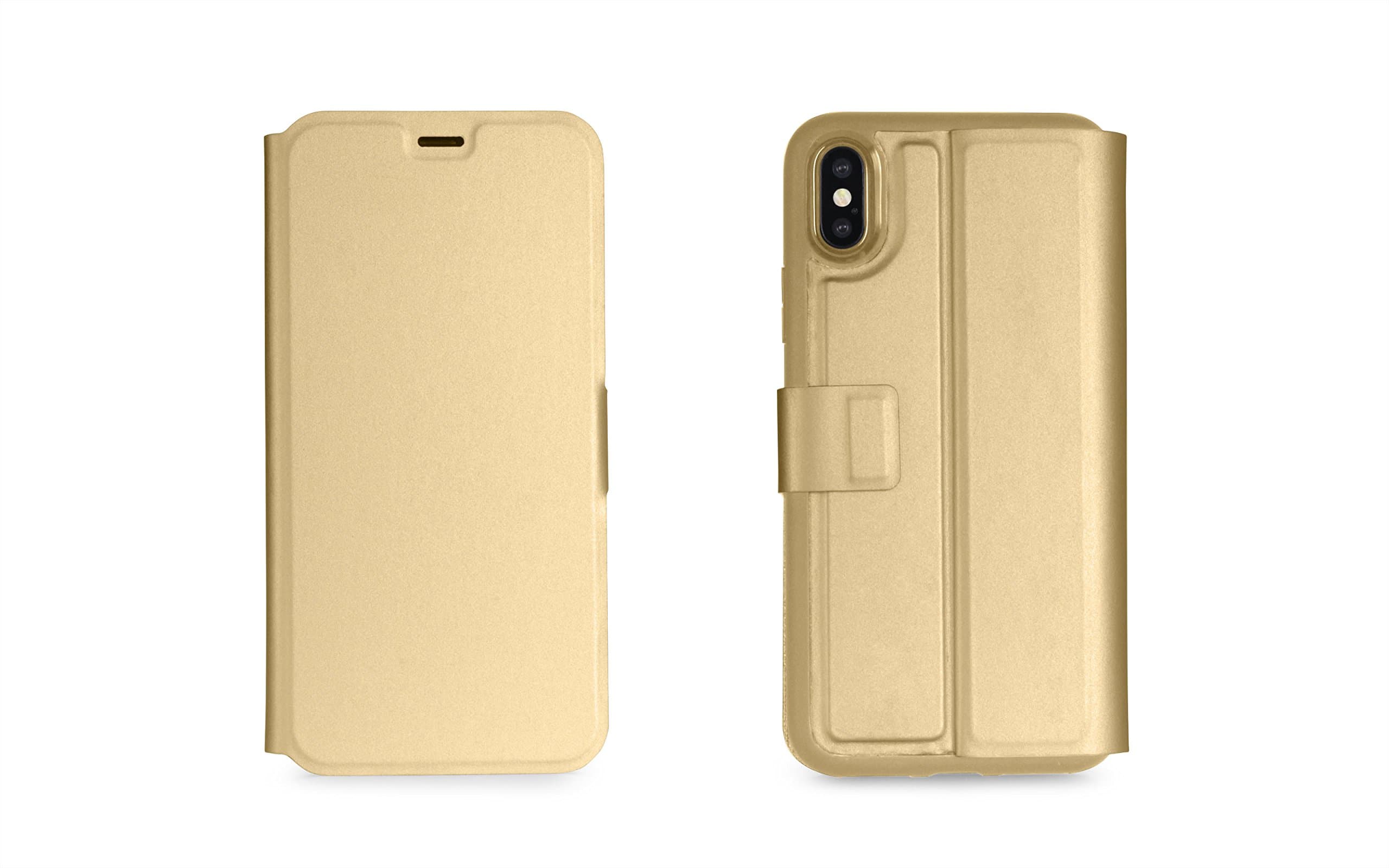 Двулицев кожен калъф, тип портфейл за iPhone XS, iPhone X - Torrii Gemini Case (златист)