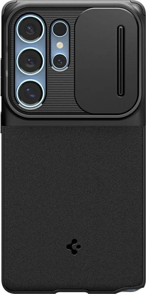 Тънък качествен силиконов (TPU) калъф с капак за камерата за Samsung Galaxy S25 Ultra - Spigen Optik Armor Case (черен)