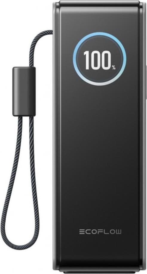 Външна батерия с вградени 2xUSB-C кабели и USB-C, USB-A портове и технология за бързо зареждане - EcoFlow Rapid Power Bank With Built-In Retractable Cables 25000 mAh 170W (сребрист)