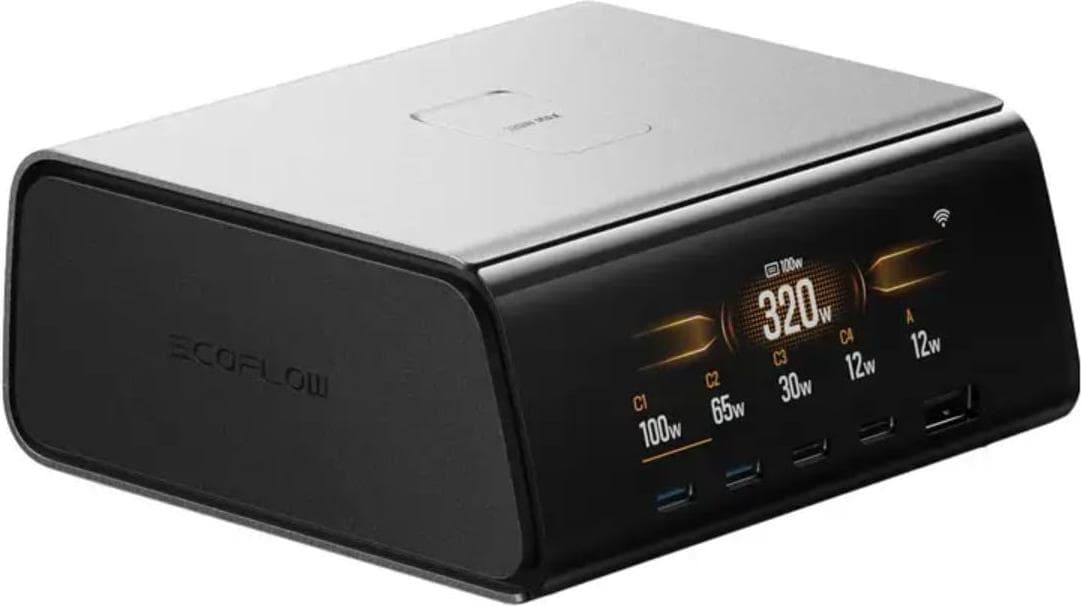 Захранване за ел. мрежа за лаптопи, смартфони и таблети с 1xUSB-A и 4xUSB-C изходи - EcoFlow Rapid Pro GaN Desktop Charger 320W (черен)