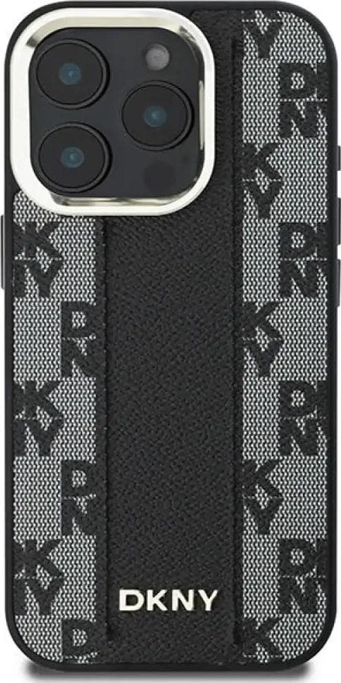 Дизайнерски кожен кейс с MagSafe за iPhone 16 Pro - DKNY PU Checkered Pattern MagSafe Leather Hard Case (черен)