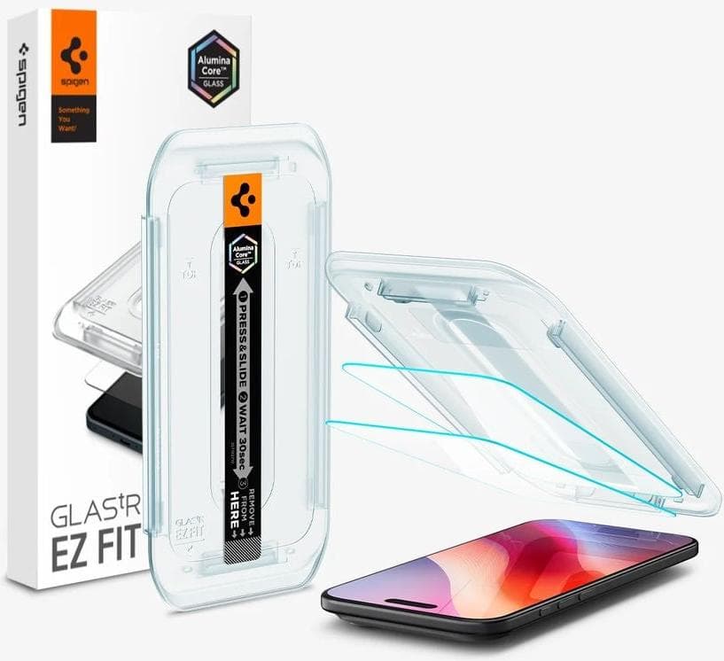 2 броя стъклени защитни покрития за дисплея на iPhone 17 Air - Spigen Glas.tR EZ Fit Tempered Glass 2 Pack (прозрачен)