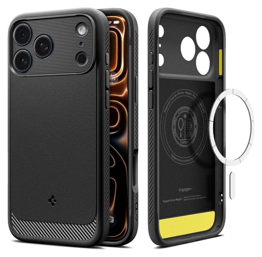 Удароустойчив силиконов (TPU) калъф с MagSafe за iPhone 17 Pro - Spigen Rugged Armor MagSafe Case (черен)
