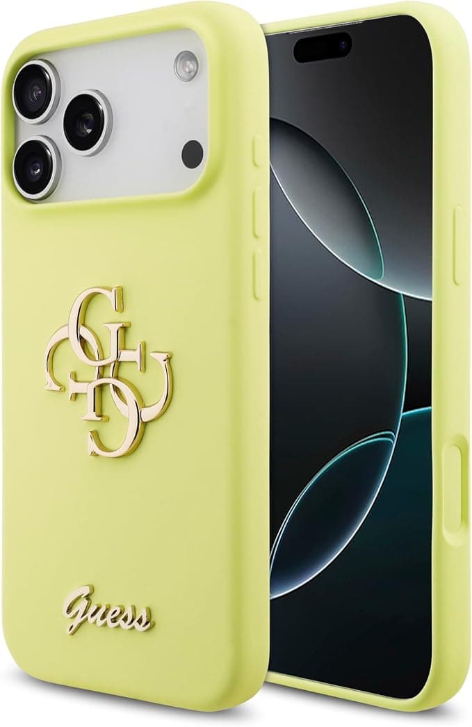 Силиконов (TPU) калъф за iPhone 17 Pro Max - Guess Liquid Silicone 4G Metal Logo Case (жълт)