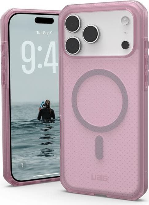 Удароустойчив хибриден кейс за iPhone 17 Pro Max - Urban Armor Gear Dot MagSafe Case (прозрачен-розов)
