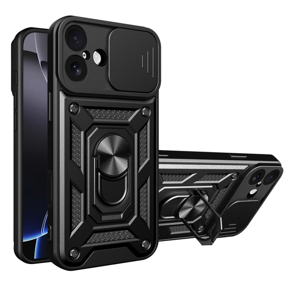 Хибриден удароустойчив кейс с пръстен против изпускане за iPhone 17 - Techsuit CamShield Case (черен)