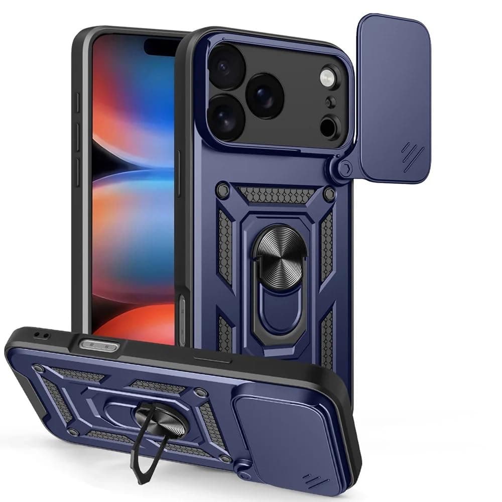 Хибриден удароустойчив кейс с пръстен против изпускане за iPhone 17 Pro - Techsuit CamShield Case (син)