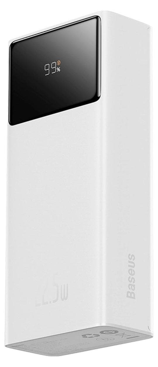 Външна батерия с 2xUSB-A и 1xUSB-C изходи с технология за бързо зареждане - Baseus EnerFill FP41 LED Display Power Bank 22.5W 30000 mAh (E0027K01) (бял)