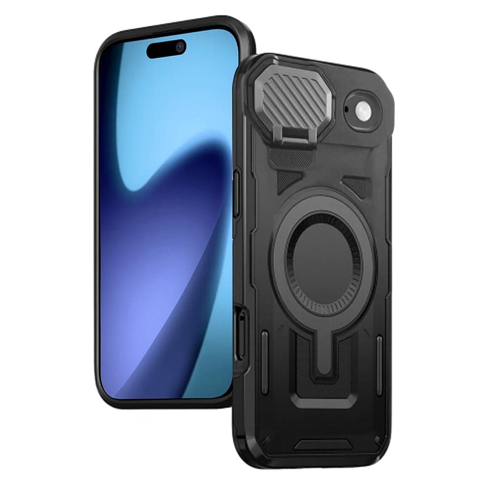 Хибриден удароустойчив кейс с вградена поставка и MagSafe за iPhone 17 Air - Techsuit CamVault Pro Case (черен)