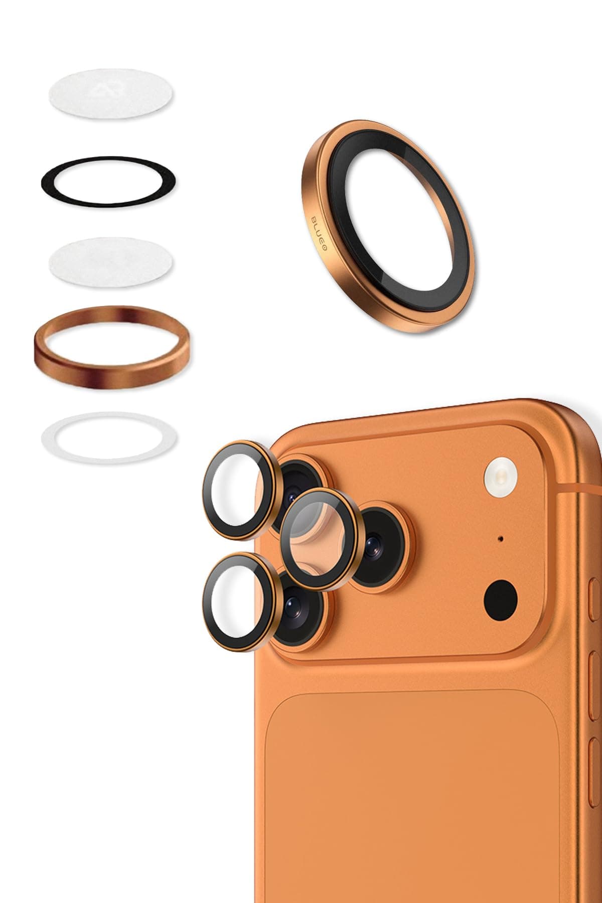 Предпазни сапфирени лещи за камерата на iPhone 17 Pro, iPhone 17 Pro Max - Blueo Sapphire Crystal Original Camera Lens Glass Protector (оранжев)