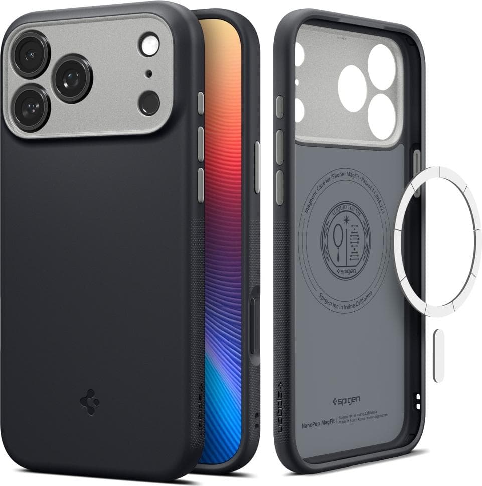 Силиконов (TPU) калъф с висока степен на защита с MagSafe за iPhone 17 Pro - Spigen Nano Pop MagSafe Case (черен)