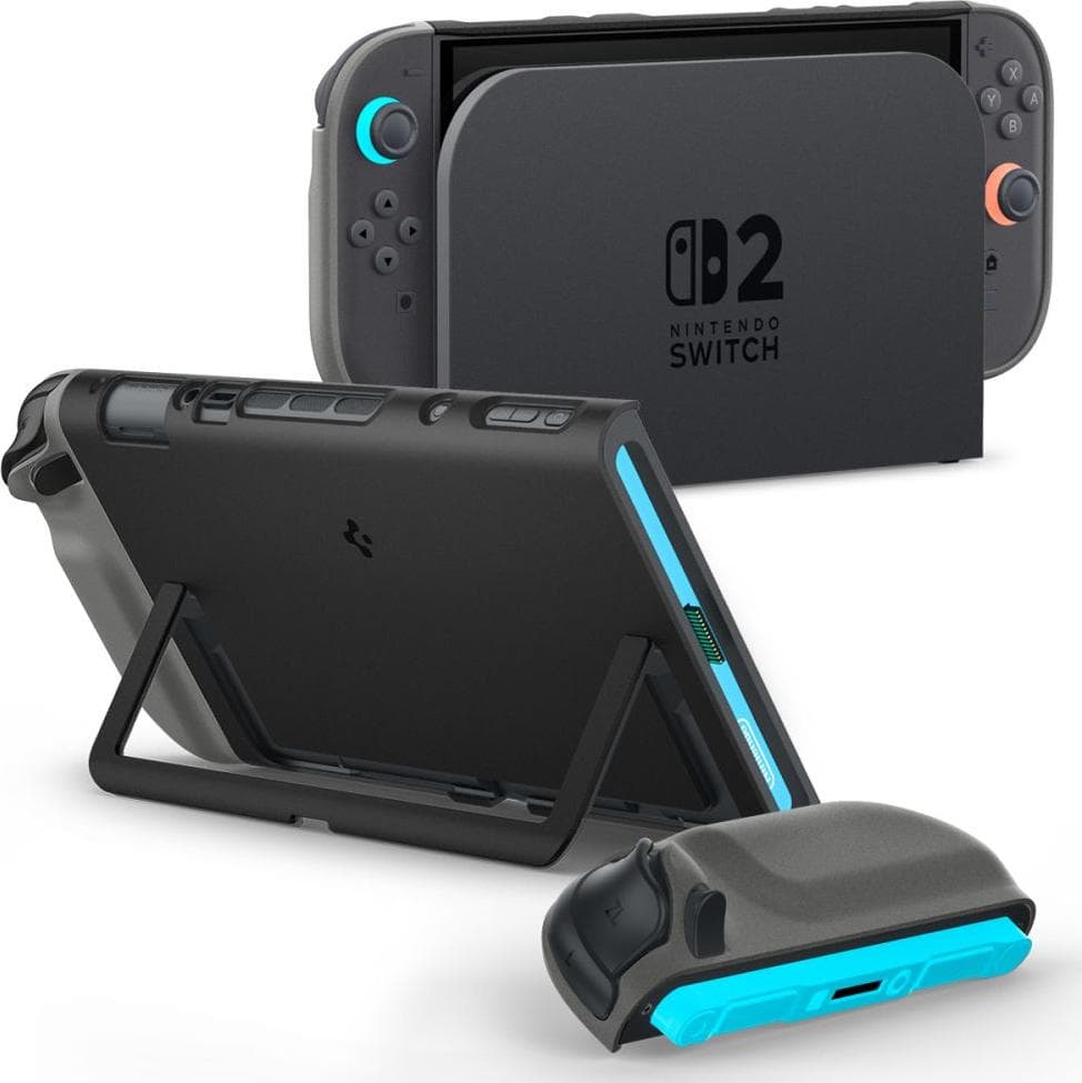 Тънък качествен поликарбонатов кейс с поставка за Nintendo Switch 2 - Spigen Nano Pop Hard Case (черен)