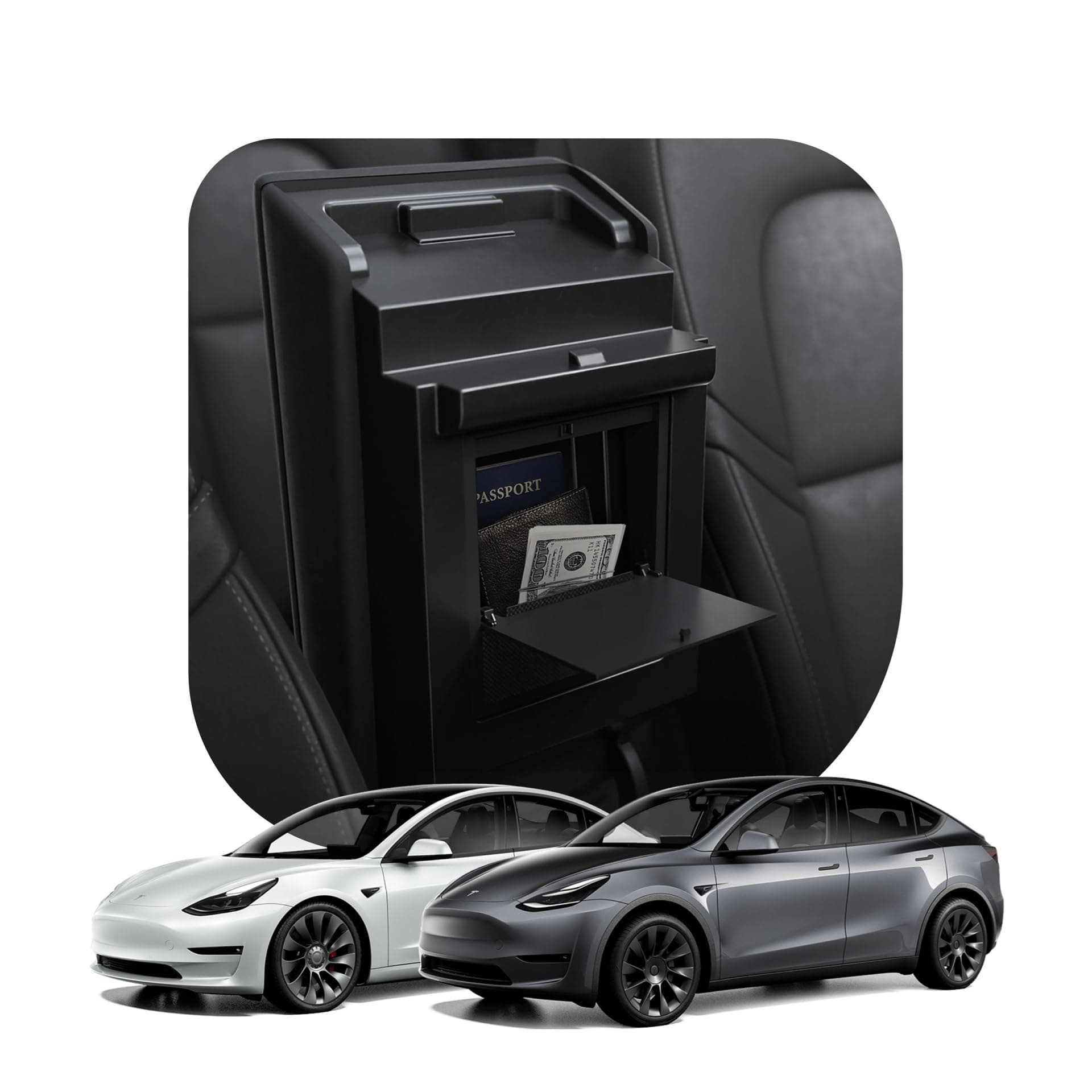 Скрита кутия за съхранение на дребни предмети за подлакътника на Tesla Model Y, Model 3 - Spigen Center Console Hidden Storage Box (черен)