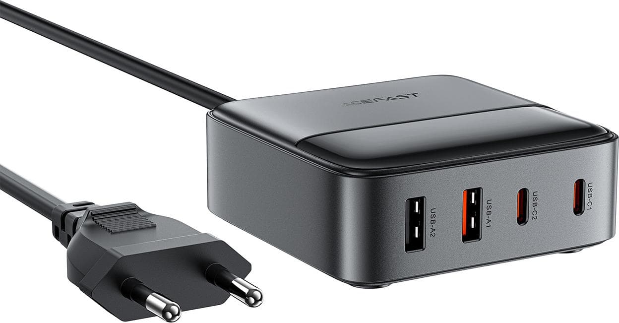 Захранване за ел. мрежа за лаптопи, смартфони и таблети с 2xUSB и 2xUSB-C изходи с технология за бързо зареждане - Acefast Z6 4-Port GaN Desktop Wall Charger 65W (черен)