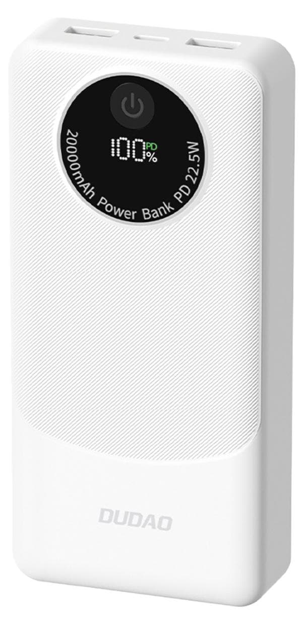 Външна батерия с два USB-A и един USB-C изходи и технология за бързо зареждане - Dudao K12Pro Power Bank Digital Display 20000mAh 22.5W PD (бял)