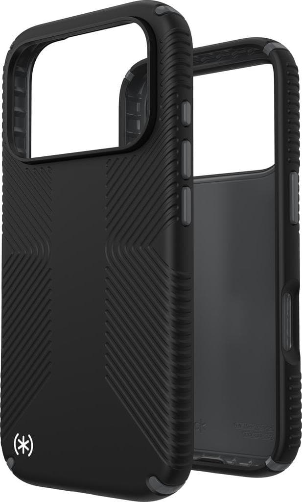 Удароустойчив хибриден кейс за iPhone 17 Pro - Speck Presidio 2 Grip Case (черен-сив)