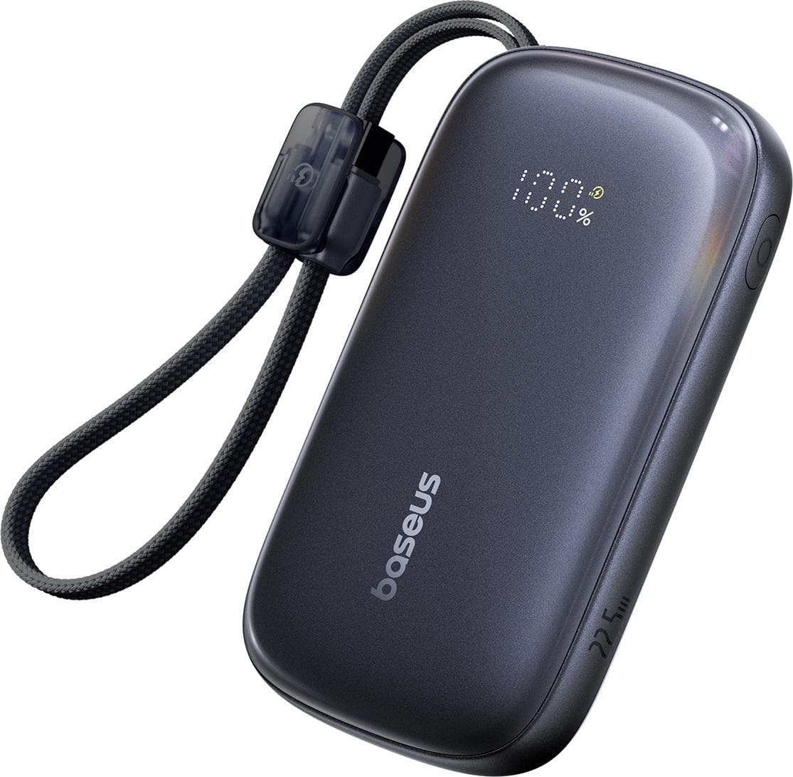 Външна батерия с вграден USB-C и Lightning кабел и USB-C, USB-А портове - Baseus Qpow3 Ultra EnerFill Power Bank With USB-C And Lightning Cable 22.5W 10000mAh (черен)