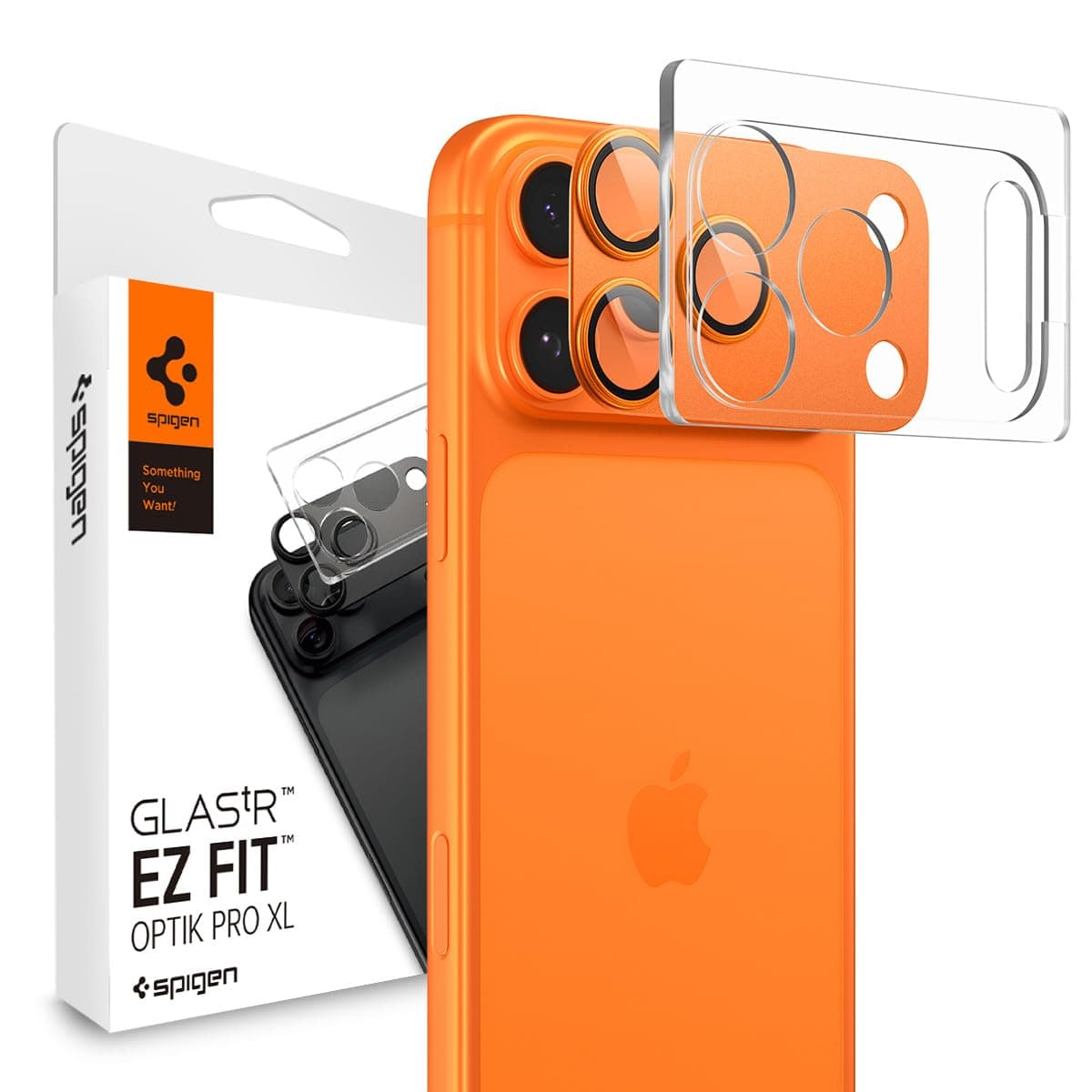 Предпазни стъклени лещи с цяла плочка за камерата на iPhone 17 Pro - Spigen Glass tR EZ Fit Optik Pro XL (оранжев)