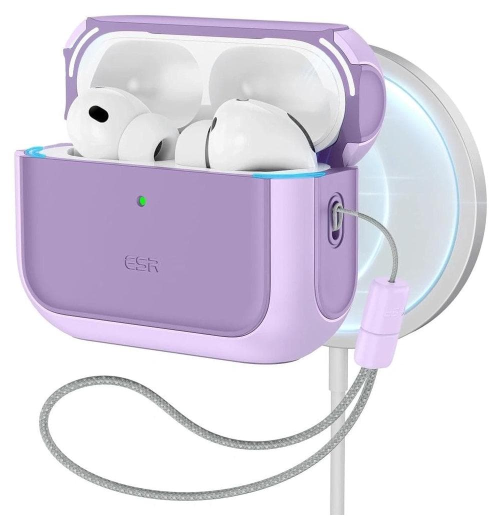 Хибриден удароустойчив кейс с връзка за ръка съвместим с MagSafe за Apple AirPods Pro 3 - ESR Orbit Halolock MagSafe Case (лилав)