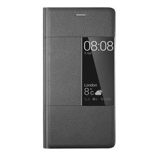 Оригинален кожен калъф с отвор за дисплея за Huawei P9 Plus - Huawei Flip Case with Window (тъмносив)