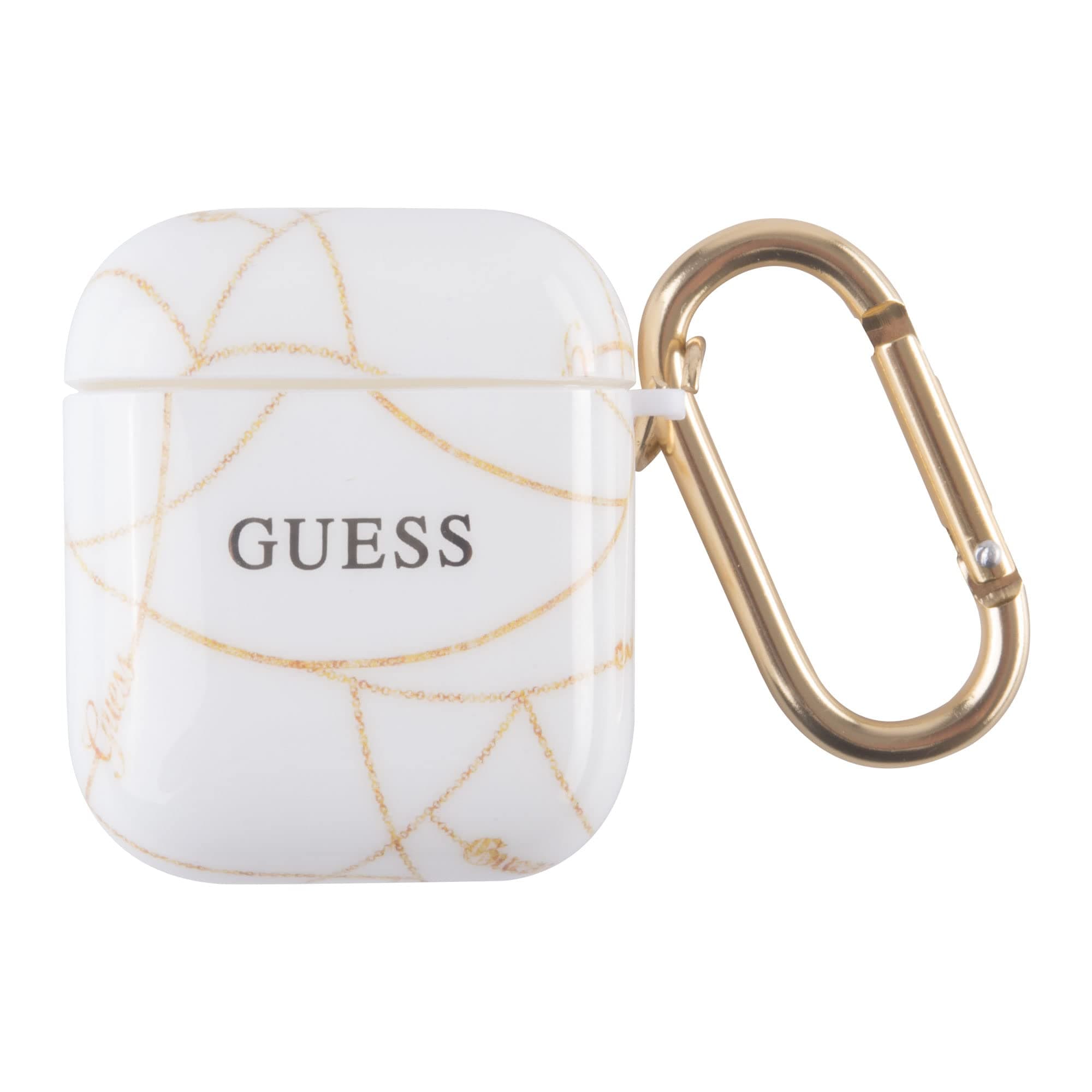 Защитен калъф Guess Gold Chain за Apple Airpods / Apple Airpods 2, бял
