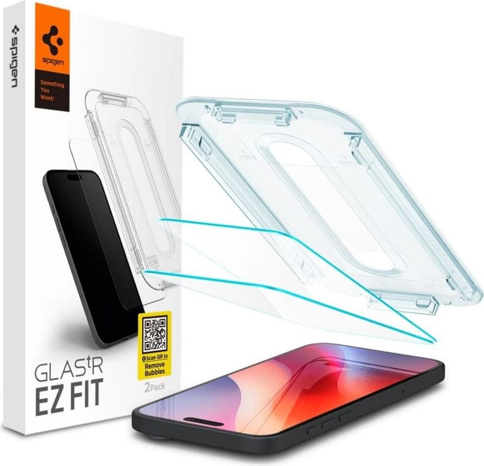 2 броя стъклени защитни покрития за дисплея на iPhone 17, iPhone 17 Pro, iPhone 16 Pro - Spigen Glas.tR EZ Fit Tempered Glass 2 Pack (прозрачен)