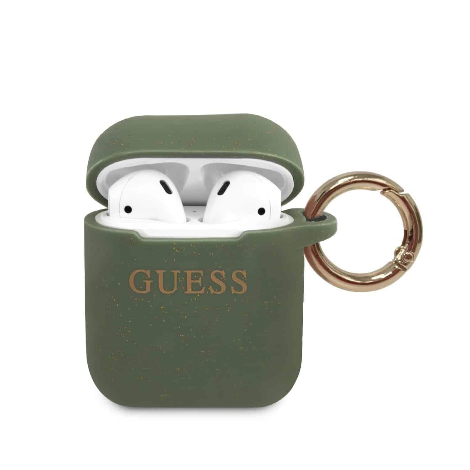 Защитен калъф Guess Silicone Glitter за Apple Airpods / Apple Airpods 2, тъмнозелен