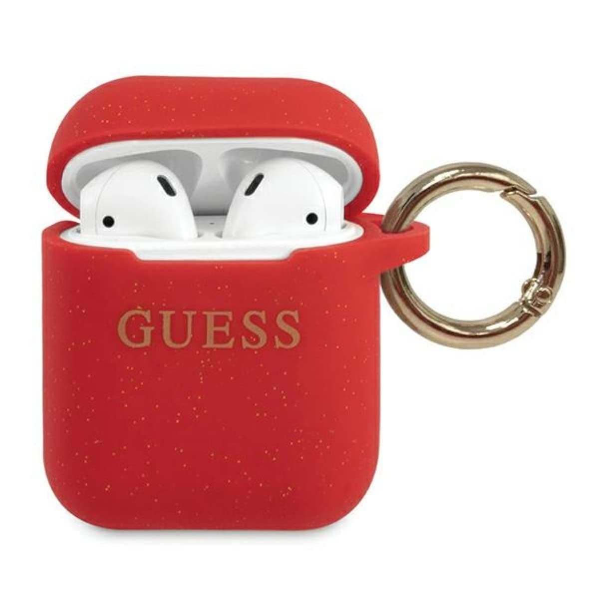 Защитен калъф Guess Silicone Glitter за Apple Airpods / Apple Airpods 2, червен