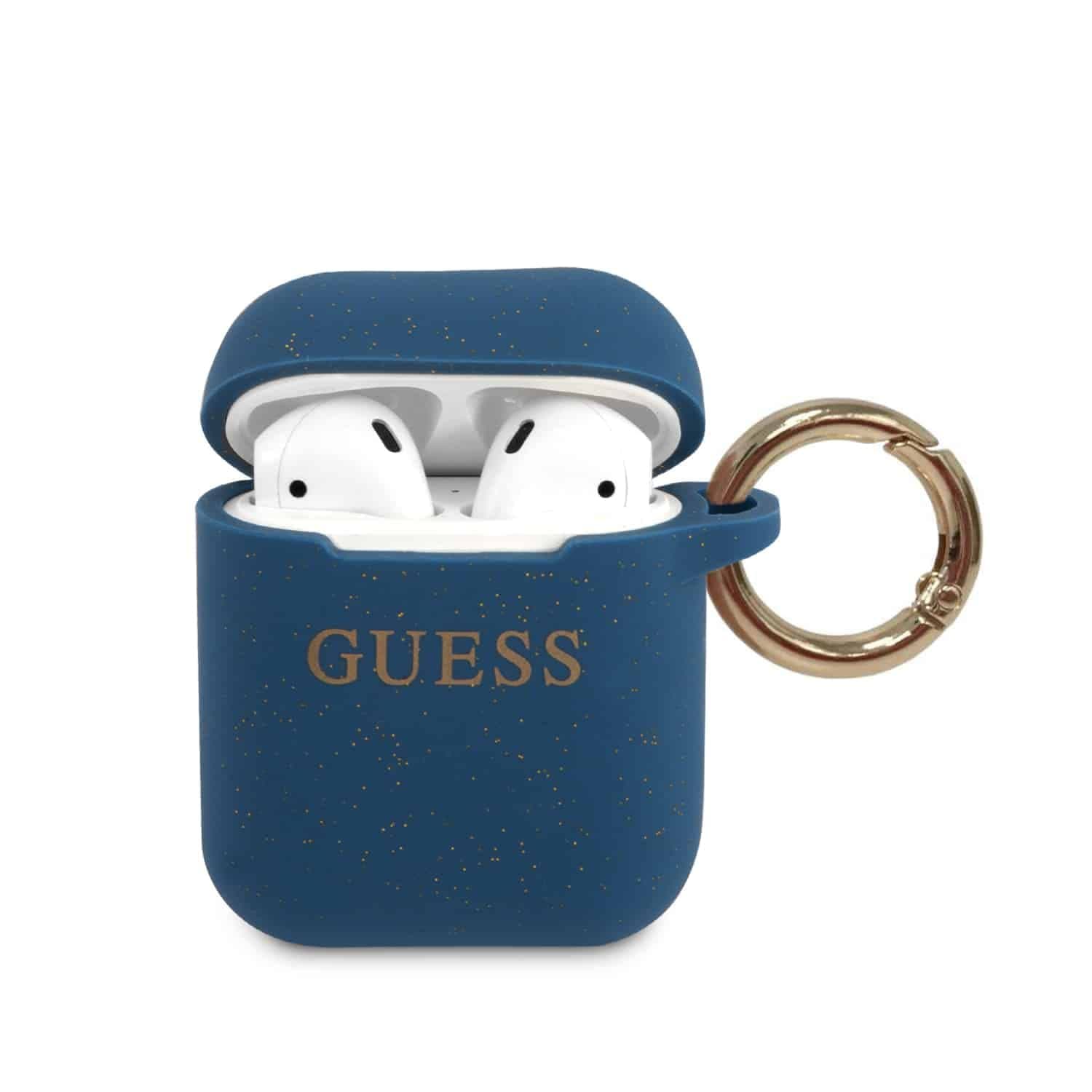 Защитен калъф Guess Silicone Glitter за Apple Airpods / Apple Airpods 2, син