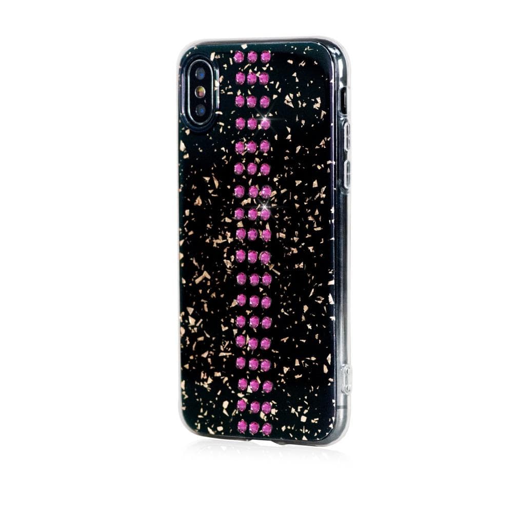 Силиконов (TPU) калъф с кристали Сваровски за iPhone XS, iPhone X - Bling My Thing Stripe TPU Fuchsia Swarovski (черен)