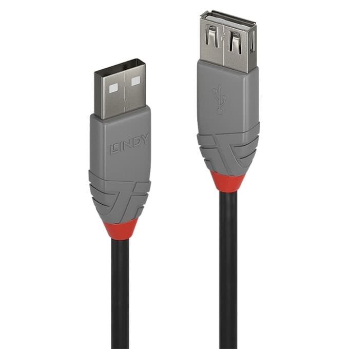 Кабел Lindy Anthra Line, USB A(м) към USB A(ж) 0.2 m, черен