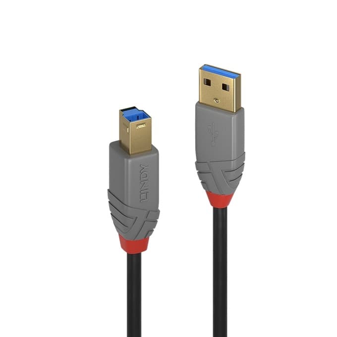 Кабел Lindy Anthra Line, от USB Type-A 3.0 (м) към USB Type-B (м), 5.0 м, черен