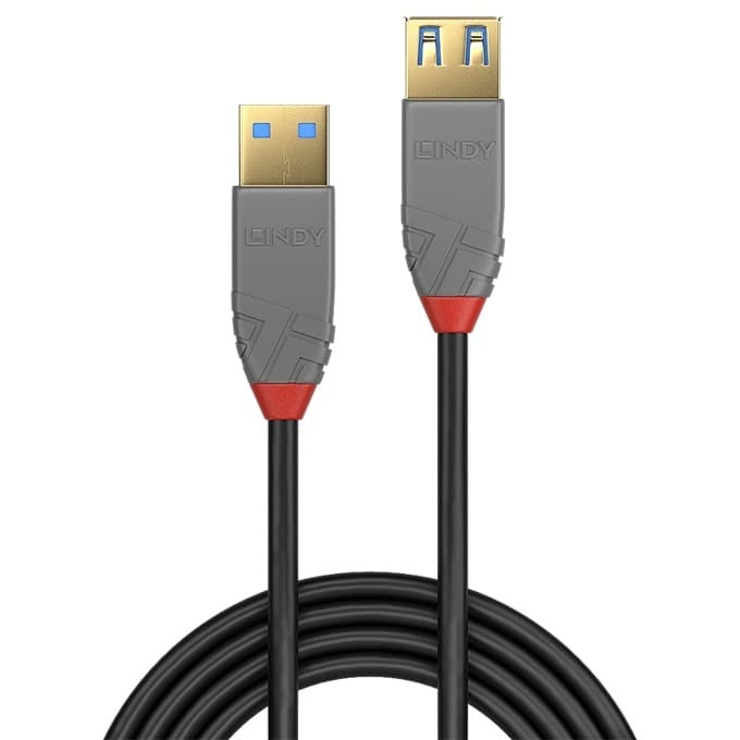 Кабел Lindy Anthra Line, от USB Type-A 3.0 (м) към USB Type-A 3.0 (ж), 1.0 м, черен