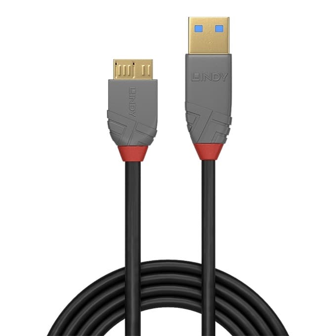 Кабел Lindy Anthra Line, от USB Type-A 3.0 (м) към USB Micro-B 3.0 (м), 1.0 м, черен