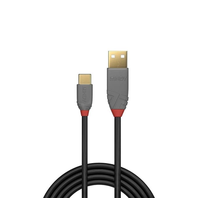 Кабел Lindy Anthra Line, от USB Type-A 2.0 (м) към USB Type-C 2.0 (м), 1.0 м, черен