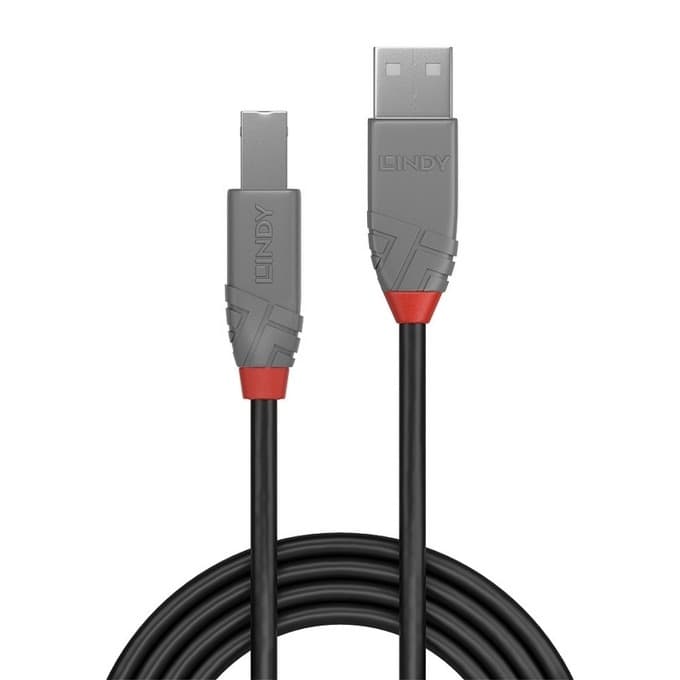Кабел Lindy Anthra Line, от USB Type-A 2.0 (м) към USB Type-B 2.0 (м), 10.0 м, черен