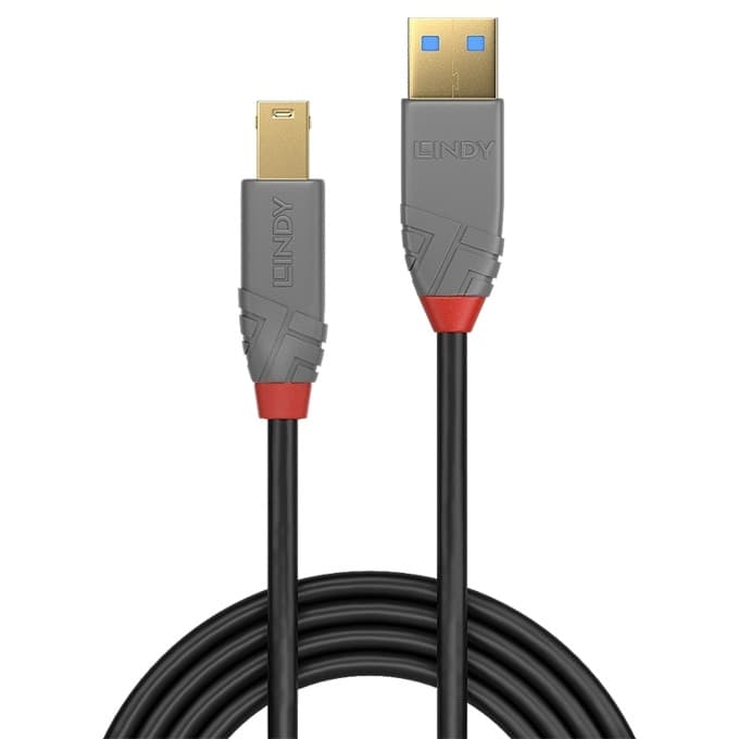 Кабел Lindy Anthra Line, от USB Type-A 3.0 (м) към USB Type-B 3.0 (м), 1.0 м, черен