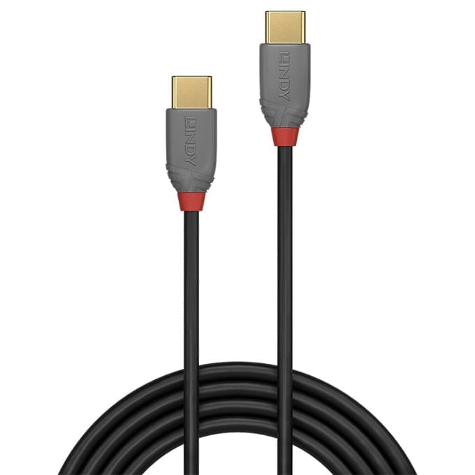Кабел Lindy Anthra Line, от USB Type-C 2.0 (м) към USB Type-C 2.0 (м), 0.5 м, 60W, черен