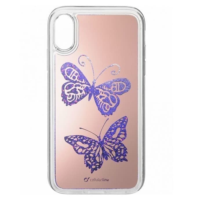 Калъф за Apple iPhone X/XS, Cellularline Stardust Butterfly, розов