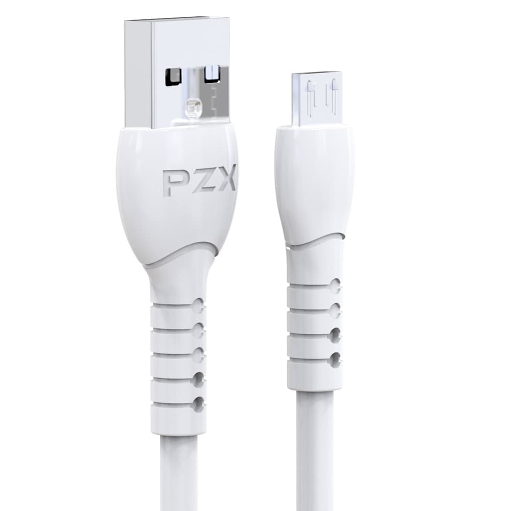 Кабел PZX V147, от USB A(м) към USB Micro B(м), 2m, бял