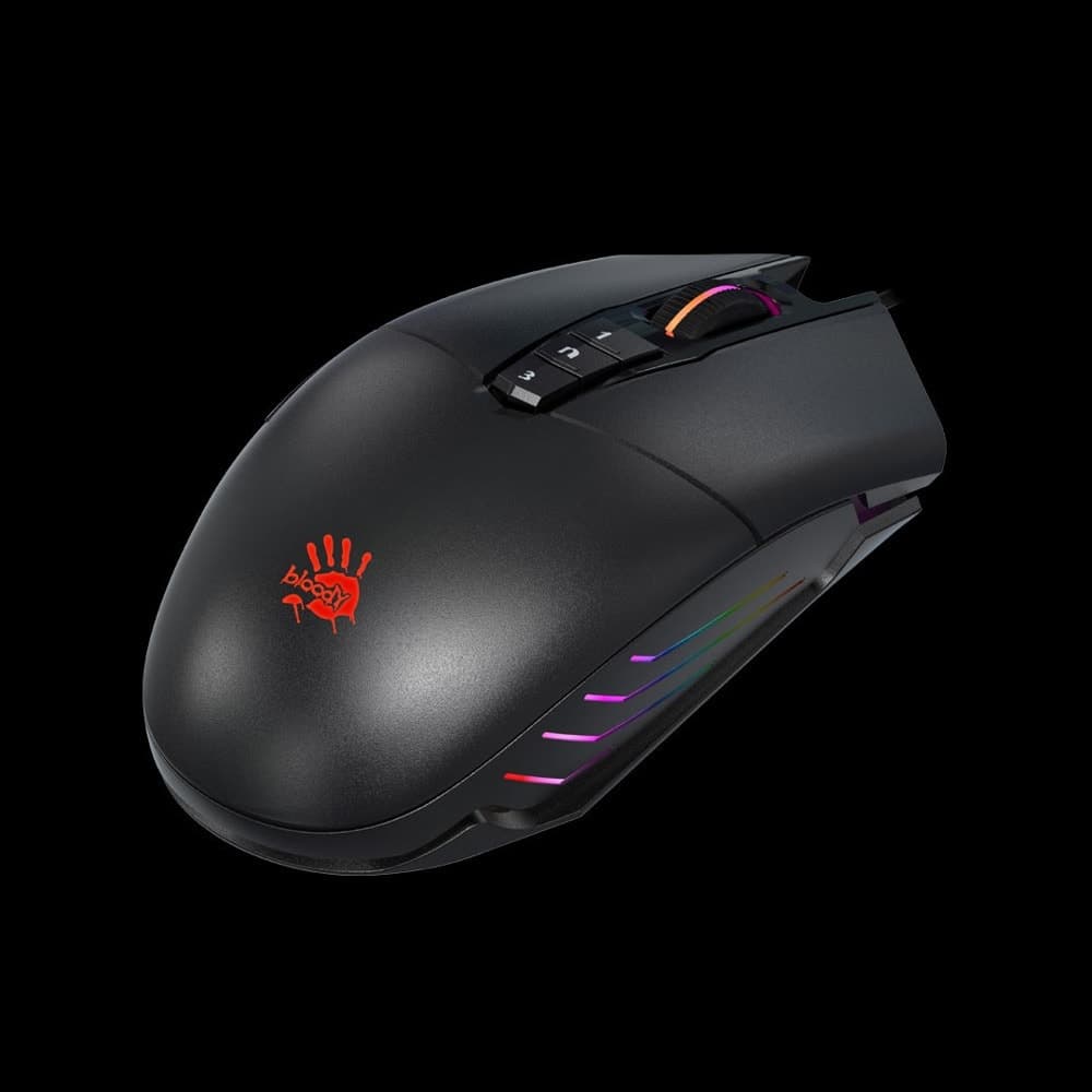 Мишка A4 P91 PRO BLOODY RGB BLACK, оптична (16000 dpi), USB, 6 бутона, гейминг, RGB подсветка, черна