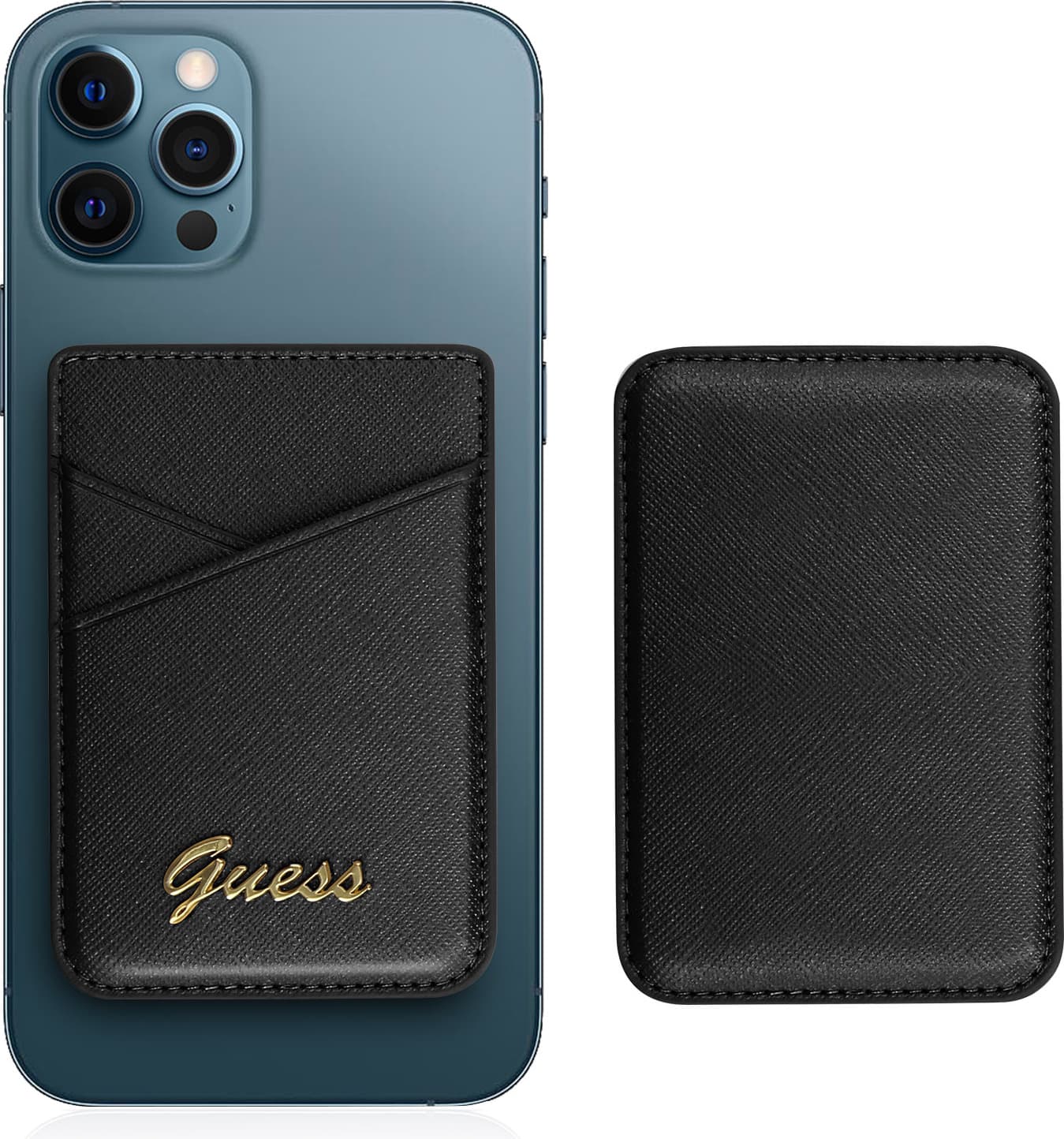 Кожен портфейл (джоб) за прикрепяне към iPhone с MagSafe - Guess Saffiano Magnetic Wallet (черен)
