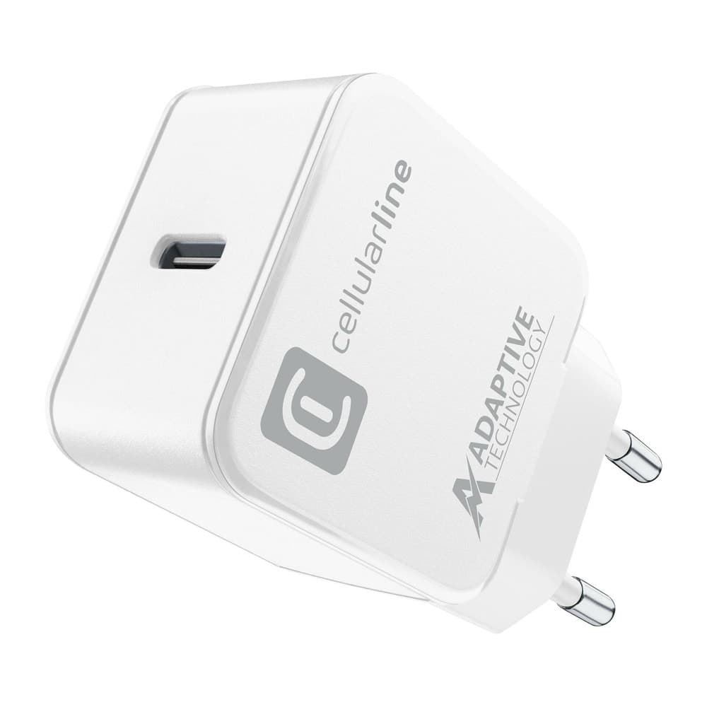 Зарядно устройство Cellularline 8977, от контакт към 1x USB C(ж), 15W, бяло
