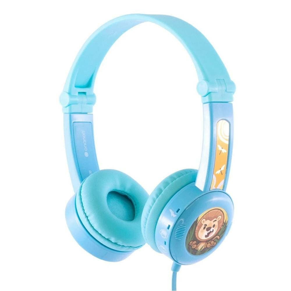 Слушалки BuddyPhones TRAVEL Blue, детски, AUX, декоративни стикери, сгъваем дизайн, сини