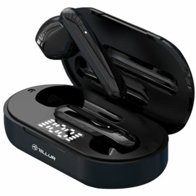 Слушалки Tellur FLIP, безжични, Bluetooth 5.0, микрофон, тип "тапи", True Wireless, до 2.5 часа време на работа, AUX, черни