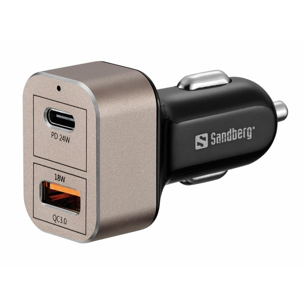 Зарядно за кола Sandberg SNB-441-43, от авт. запалка към 1x USB-A(ж)/1x USB-C(ж), 12V/1.5A, QC 3.0, черно