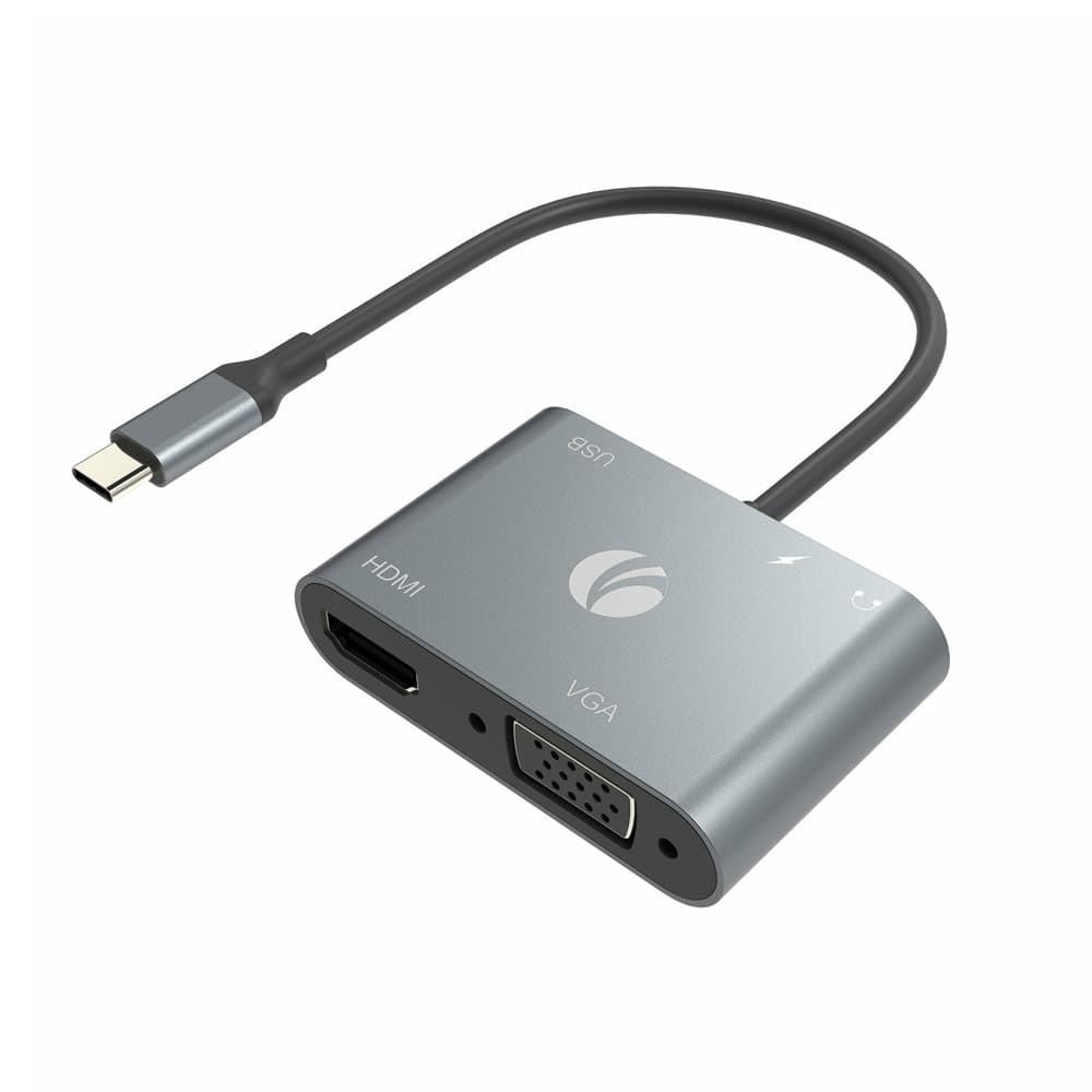 Докинг станция VCom CU4511, от USB-C към 1x USB A, 1x HDMI, 1x VGA, 1x 3.5mm жак, 1x USB-C (PD), сива